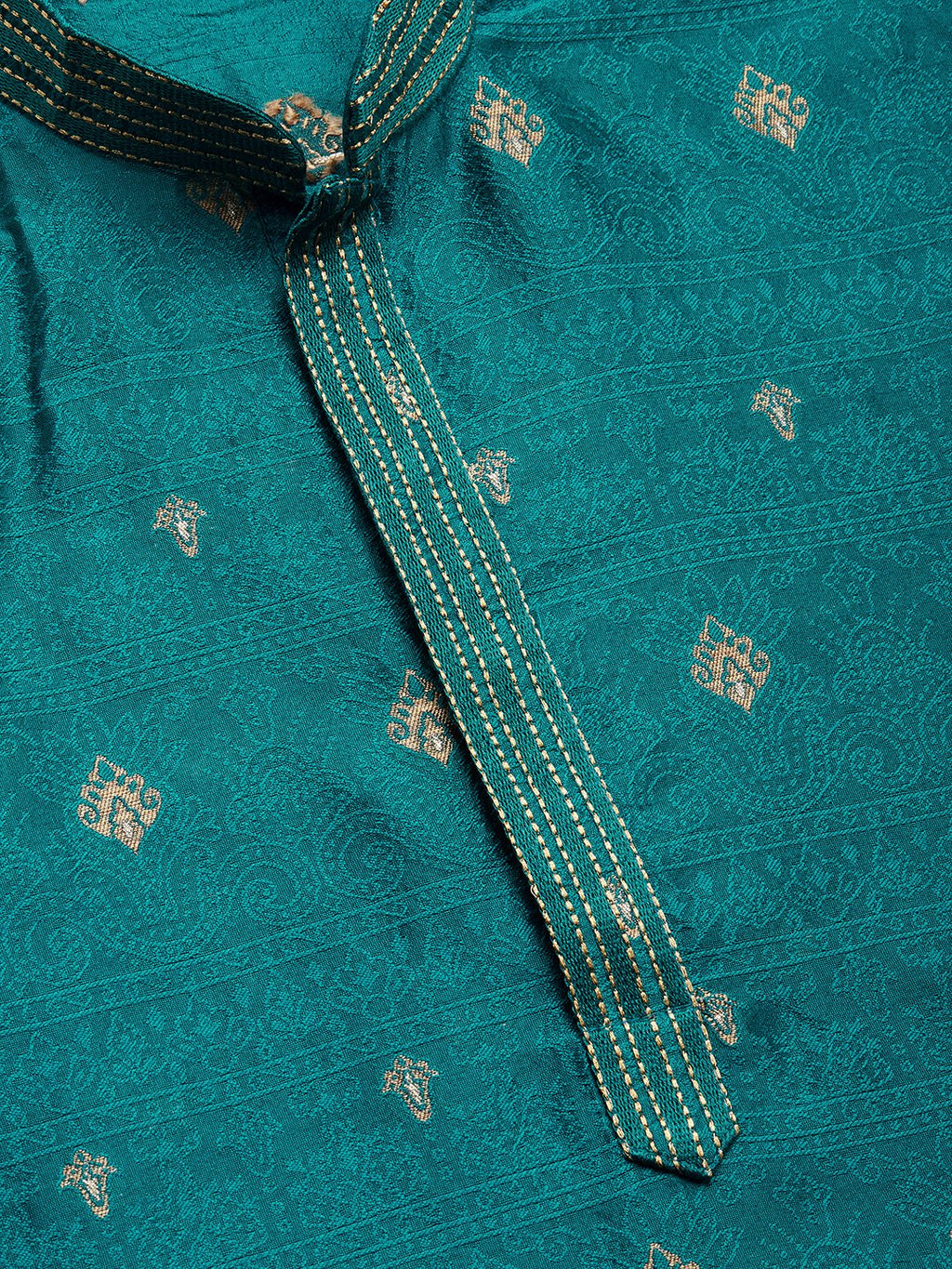 Jompers Men's Teal Coller Embroidered Woven Design Kurta Pyjama