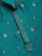 Jompers Men's Teal Coller Embroidered Woven Design Kurta Only