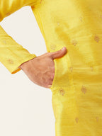 Jompers Men's Yellow Coller Embroidered Woven Design Kurta Pyjama