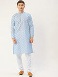 Jompers Men's Sky Cotton Floral Printed kurta Pyjama Set