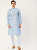 Jompers Men's Sky Cotton Floral Printed kurta Pyjama Set