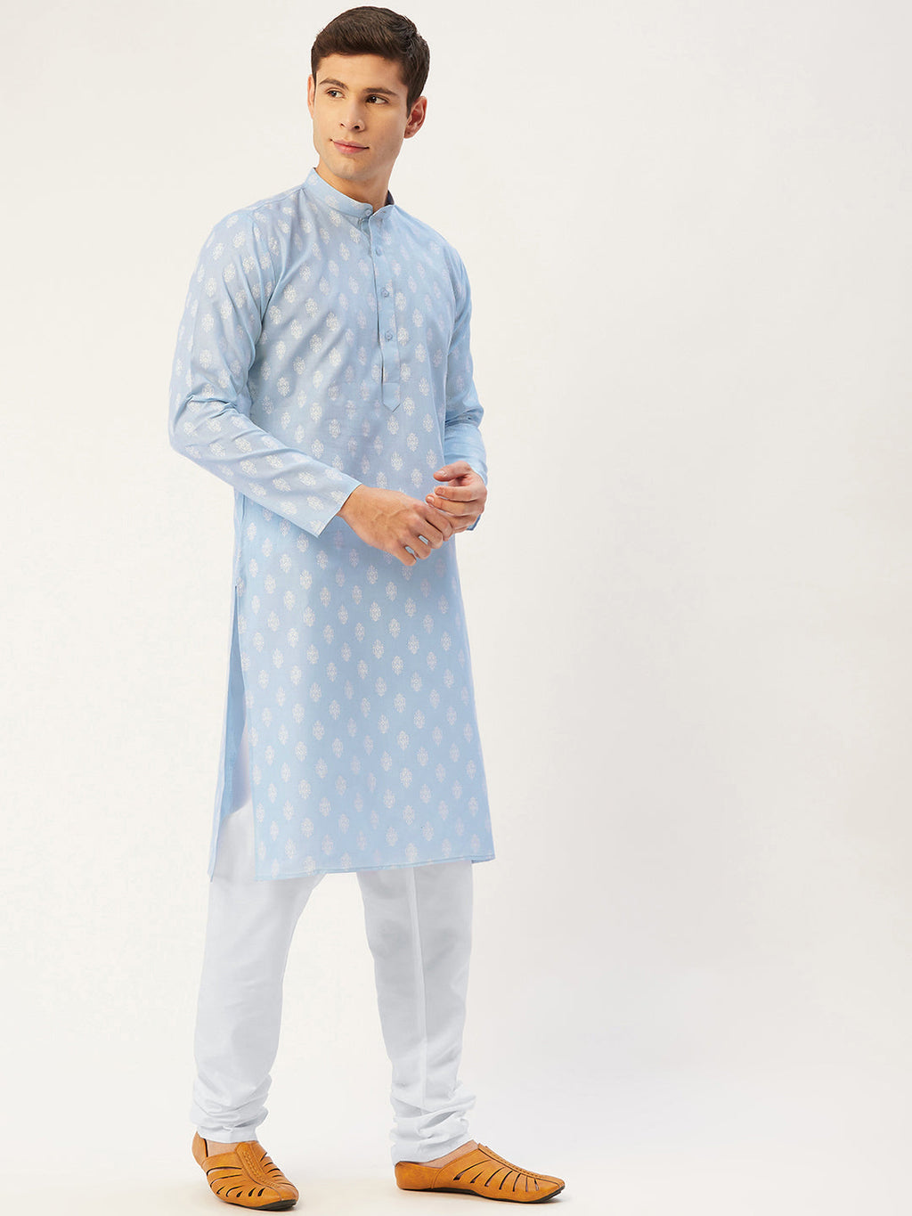 Jompers Men's Sky Cotton Floral Printed kurta Pyjama Set