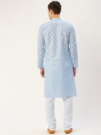 Jompers Men's Sky Cotton Floral printed kurta Only