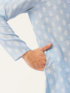 Jompers Men's Sky Cotton Floral Printed kurta Pyjama Set