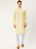 Jompers Men's Yellow Cotton Floral printed kurta Pyjama Set