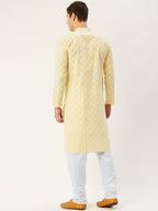 Jompers Men's Yellow Cotton Floral printed kurta Only