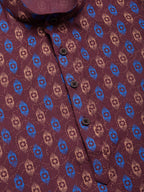Jompers Men's Maroon Cotton Ikat printed kurta Pyjama Set