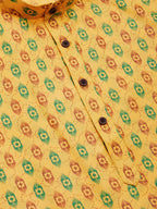 Jompers Men's Mustard Cotton Ikat printed kurta Pyjama Set