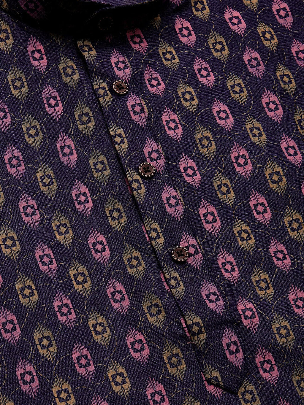 Jompers Men's Navy Cotton Ikat printed kurta Only