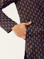 Jompers Men's Navy Cotton Ikat printed kurta Only