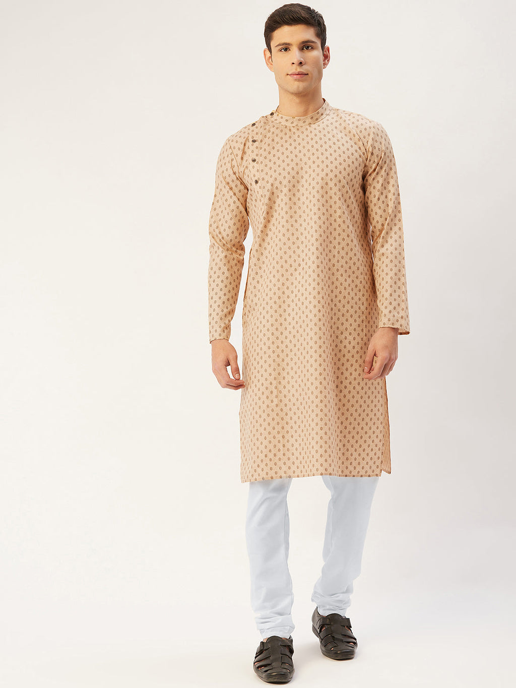 Jompers Men's Beige Cotton printed kurta Pyjama Set
