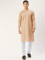 Jompers Men's Beige Cotton printed kurta Pyjama Set