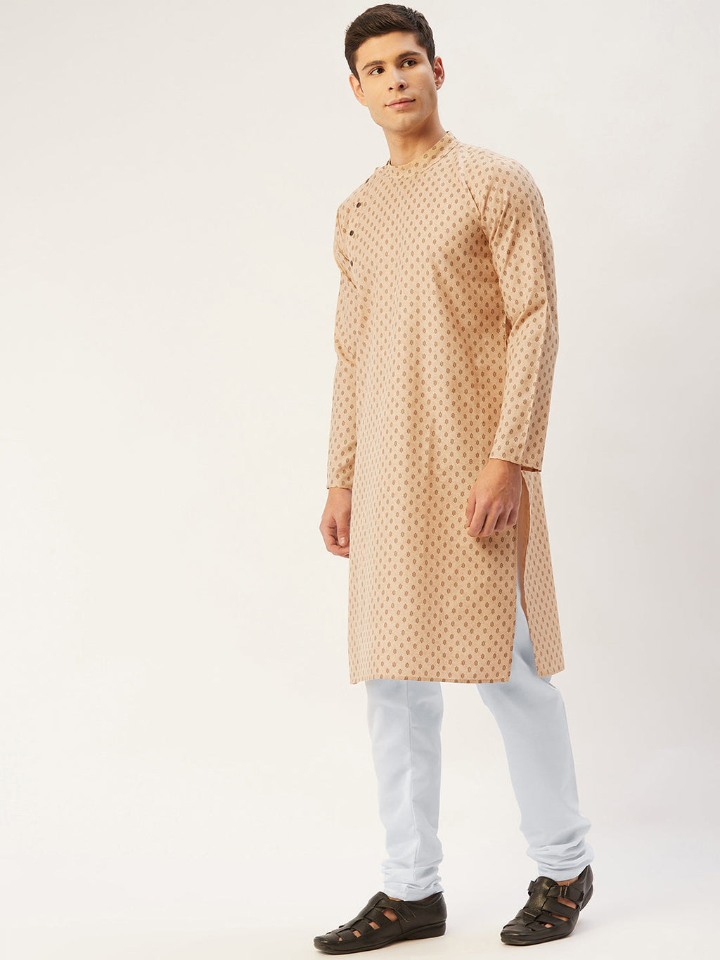 Jompers Men's Beautiful Beige Cotton printed kurta Only