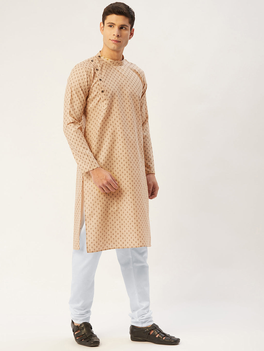 Jompers Men's Beige Cotton printed kurta Pyjama Set