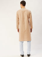 Jompers Men's Beige Cotton printed kurta Pyjama Set