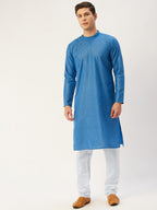 Jompers Men's Blue Cotton printed kurta Pyjama Set