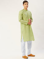Jompers Men's Green Cotton printed kurta Pyjama Set