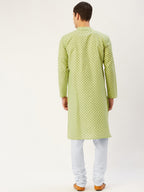 Jompers Men's Green Cotton printed kurta Pyjama Set