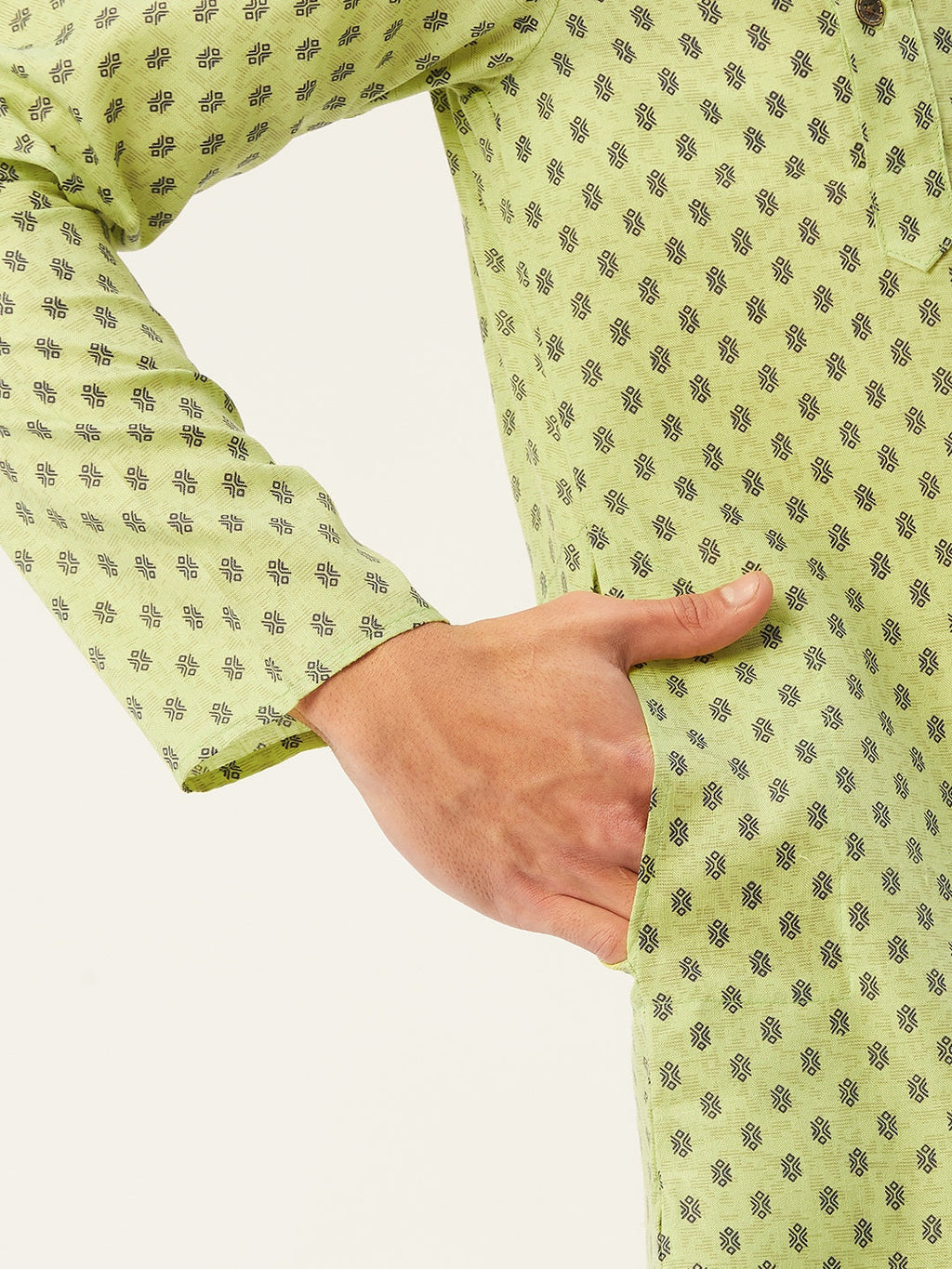 Jompers Men's Green Cotton printed kurta Only