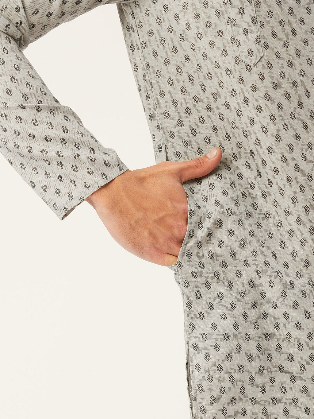 Jompers Men's Grey Cotton printed kurta Pyjama Set