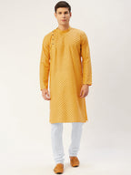 Jompers Men's Mustard Cotton printed kurta Pyjama Set