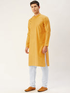 Jompers Men's Mustard Cotton printed kurta Pyjama Set