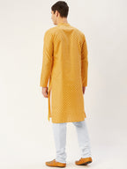 Jompers Men's Mustard Cotton printed kurta Only
