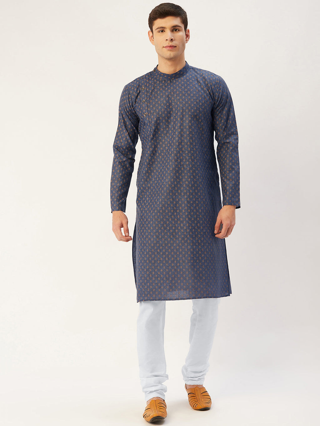 Jompers Men's Navy Cotton printed kurta Pyjama Set