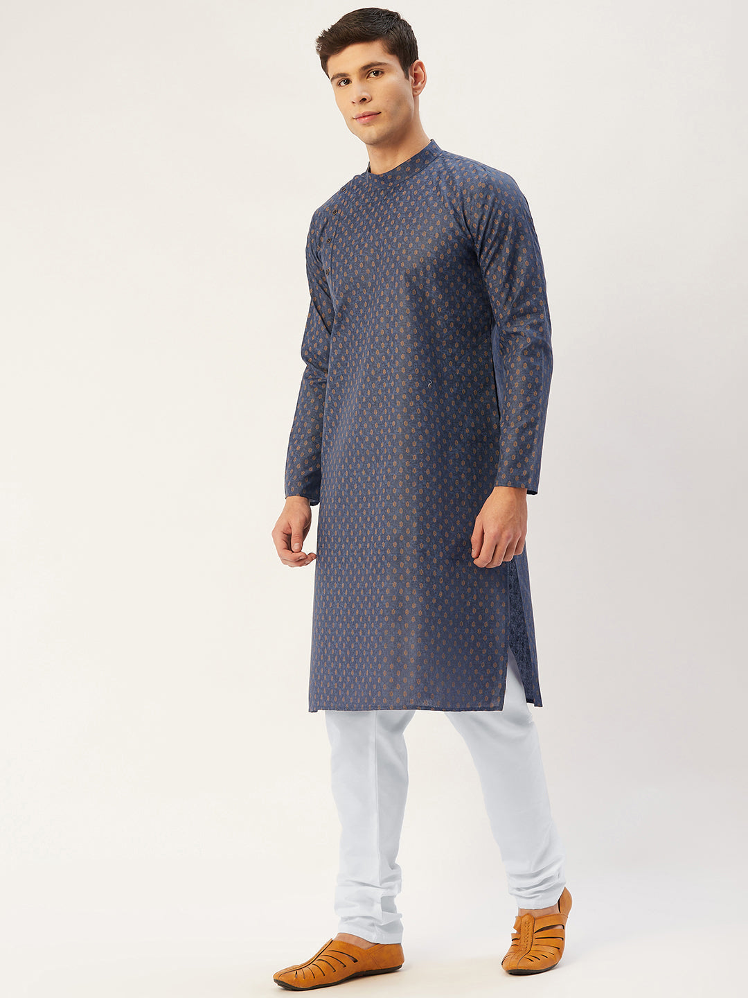 Jompers Men's Navy Cotton printed kurta Only