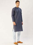 Jompers Men's Navy Cotton printed kurta Only