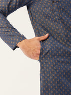Jompers Men's Navy Cotton printed kurta Pyjama Set