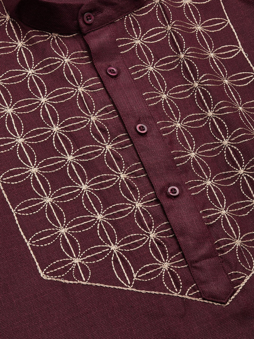 Jompers Men's Maroon Cotton Embroidered Kurta Pyjama