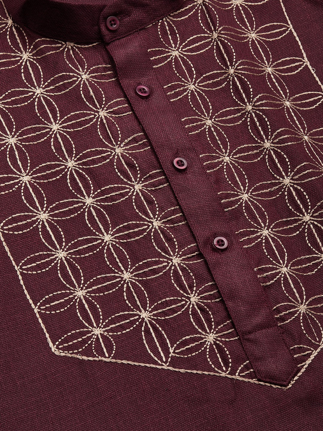 Jompers Men's Maroon Cotton Embroidered Kurta Pyjama