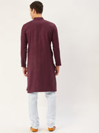 Jompers Men's Maroon Cotton Embroidered Kurta Pyjama