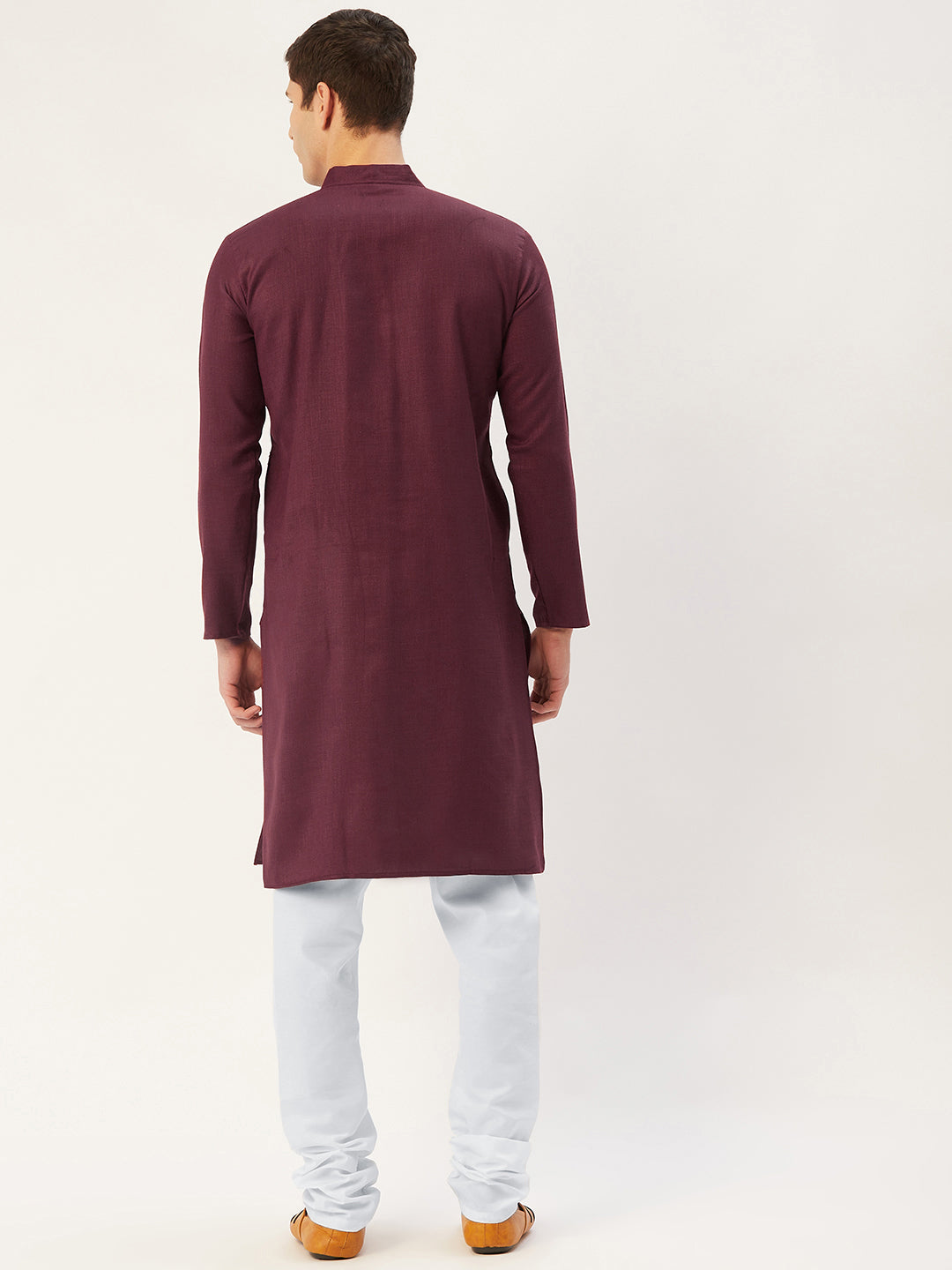 Jompers Men's Maroon Cotton Embroidered Kurta Pyjama