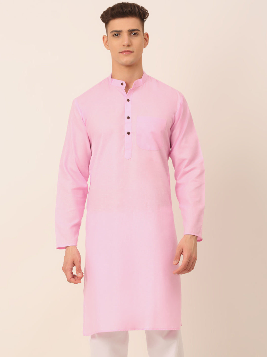 Jompers Men's Cotton Solid Kurta - Pink