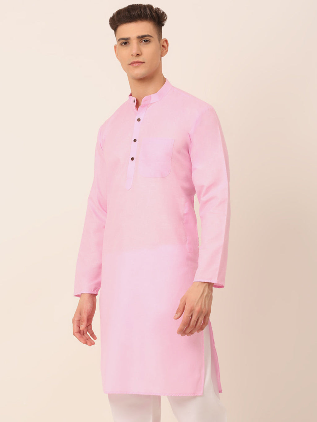 Jompers Men's Cotton Solid Kurta - Pink