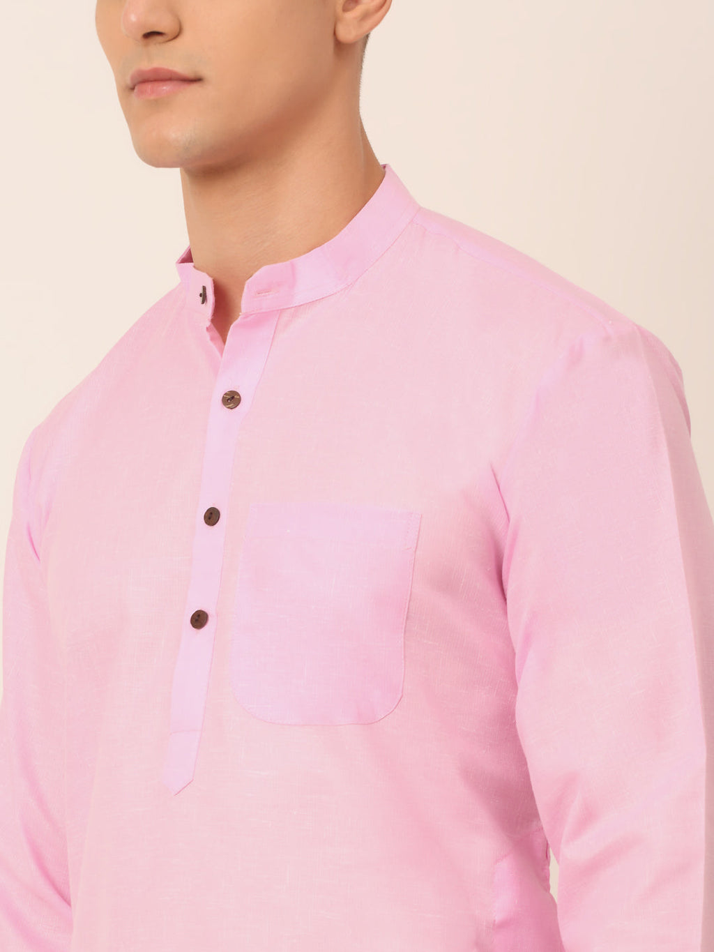 Jompers Men's Cotton Solid Kurta - Pink