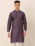 Jompers Men's Silk Blend Collar Embroidered Kurta only - Purple