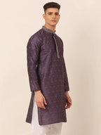 Jompers Men's Silk Blend Collar Embroidered Kurta only - Purple