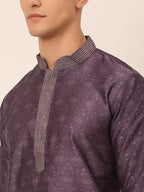 Jompers Men's Silk Blend Collar Embroidered Kurta only - Purple