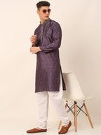 Jompers Men's Silk Blend Collar Embroidered Kurta only - Purple