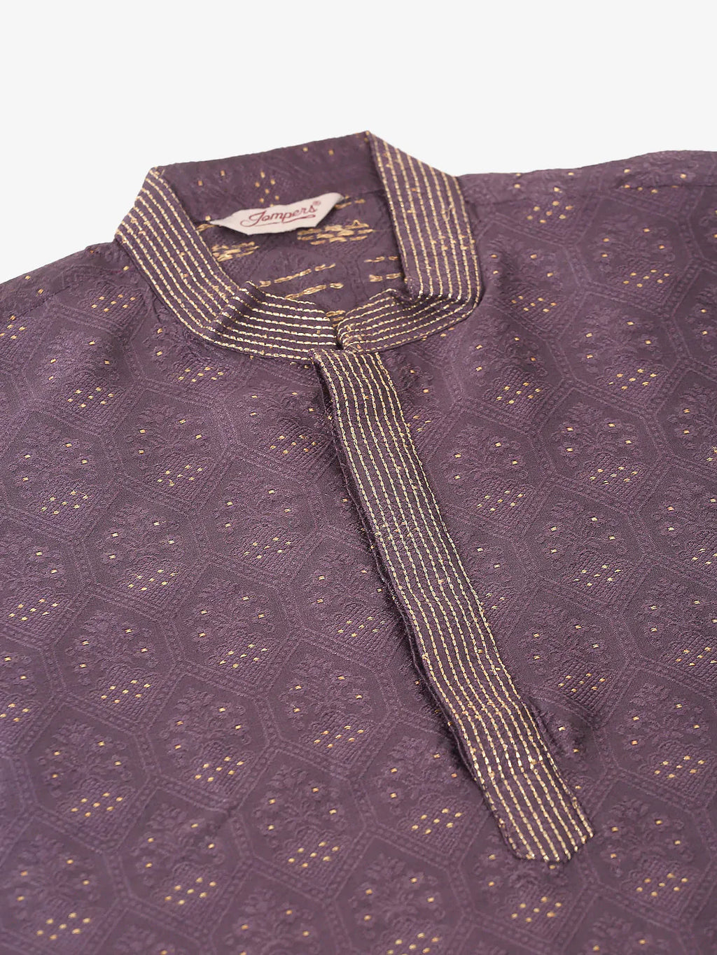 Jompers Men's Silk Blend Collar Embroidered Kurta only - Purple