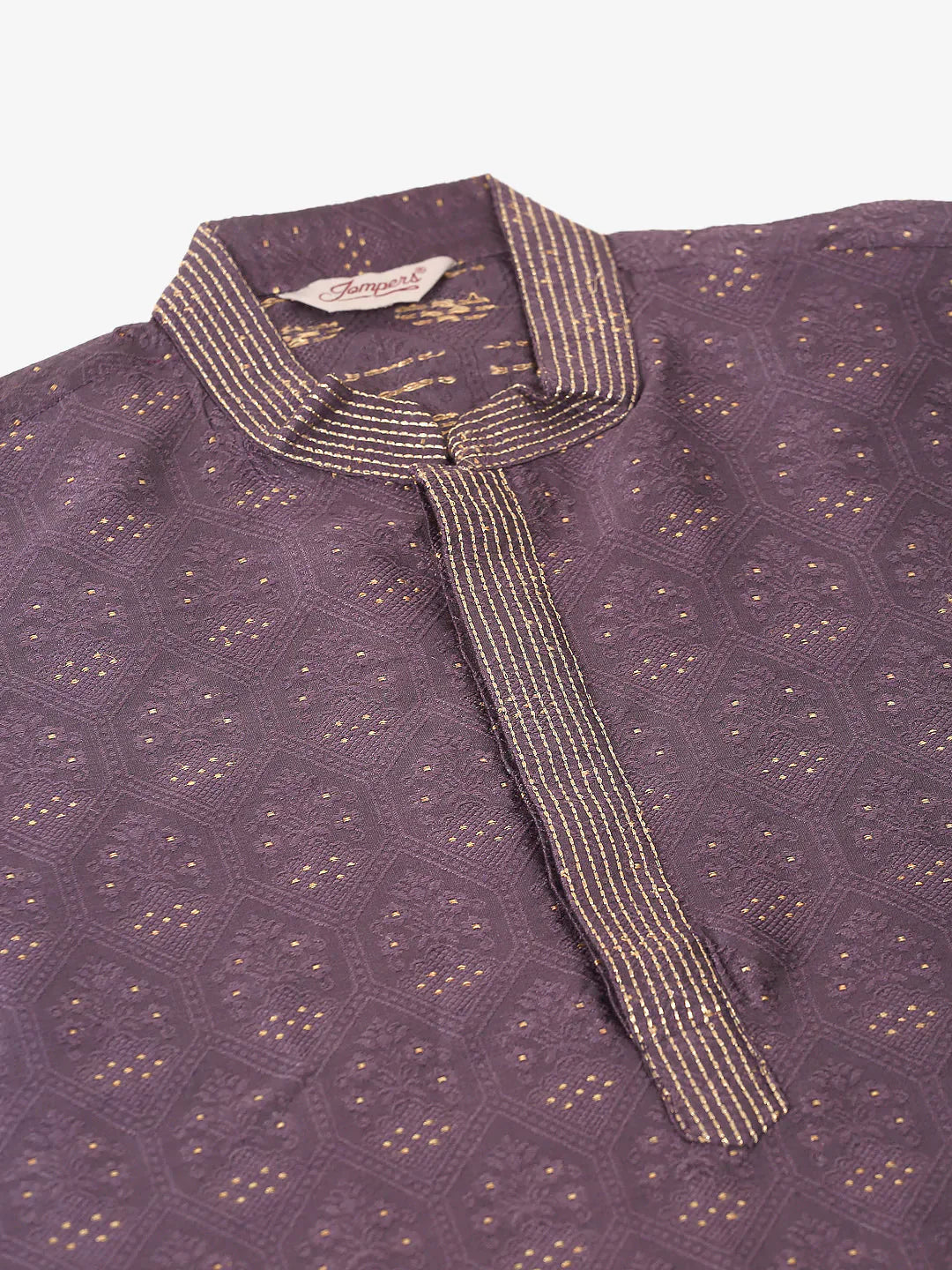 Jompers Men's Silk Blend Collar Embroidered Kurta only - Purple