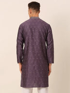 Jompers Men's Silk Blend Collar Embroidered Kurta only - Purple