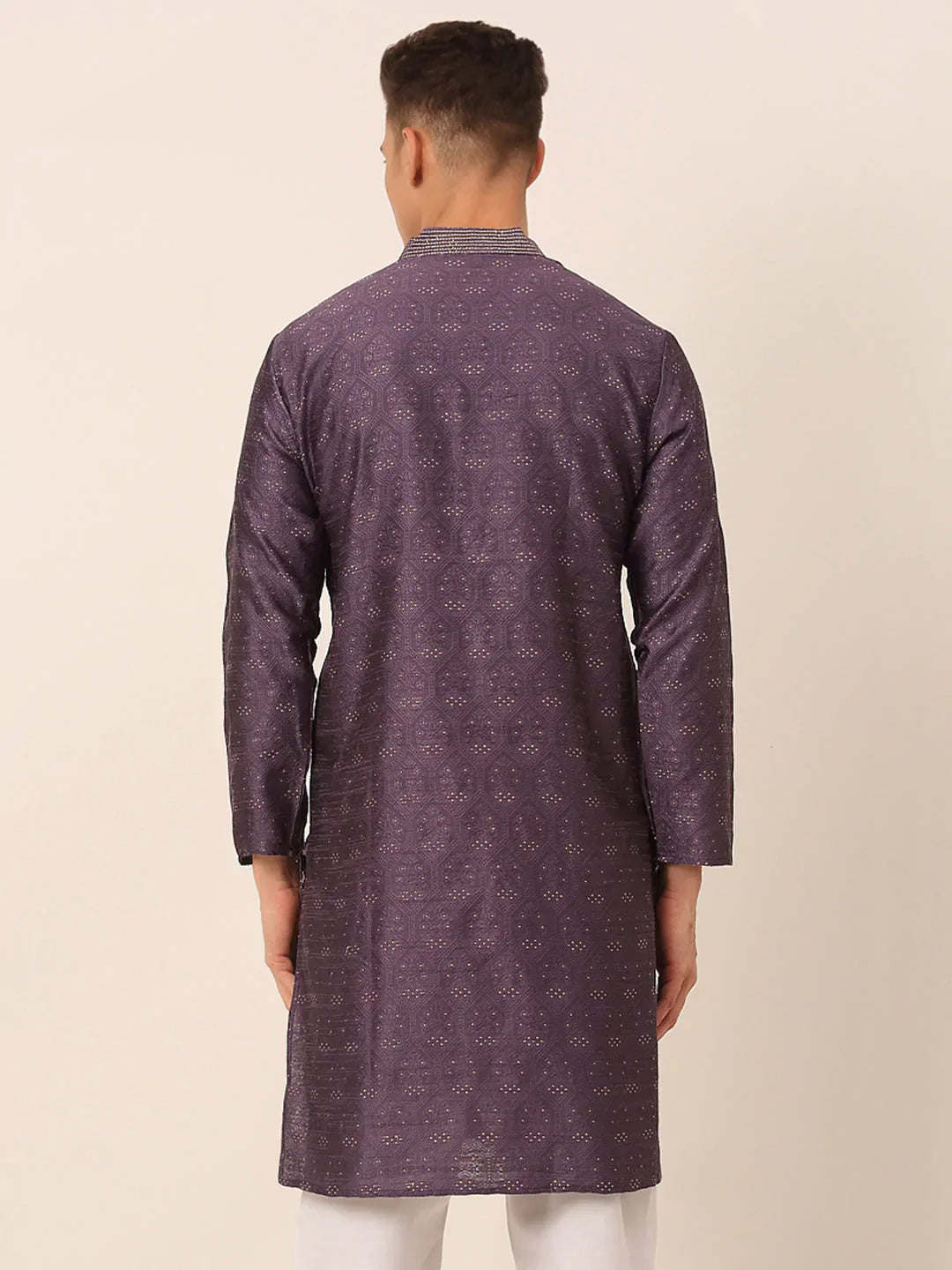 Jompers Men's Silk Blend Collar Embroidered Kurta only - Purple