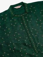 Jompers Men's Silk Blend Collar Embroidered Kurta Only - Green