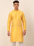 Jompers Men's Silk Blend Collar Embroidered Kurta Only - Yellow