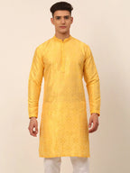 Jompers Men's Silk Blend Collar Embroidered Kurta Only - Yellow