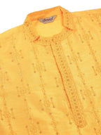 Jompers Men's Silk Blend Collar Embroidered Kurta Only - Yellow
